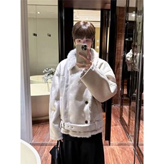 外套女仿麂皮仿兔毛保暖冬季新款翻领宽松夹克复古时尚上衣潮，男装夹克，星座1210-1