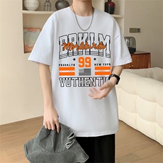 新款夏季男装纯棉短袖T恤落肩款英文字母印花时尚休闲上衣，男装T恤，星座1013