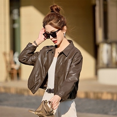 短款皮衣短外套修身常规拼贴/拼接春秋欧美风显瘦时尚休闲百搭，女装皮衣，简古