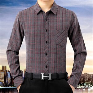秋季新款休闲宽松内搭衬衣外穿格子百搭长袖衬衫男士HB8927-P75,男装衬衫,电商B212（原钱塘6029）