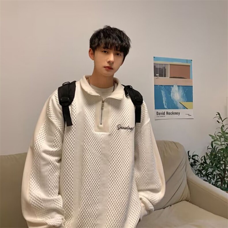 679-P36学院风新款立领半拉链Polo衫男宽松美式高街高领，男装Polo衫，电商B323A