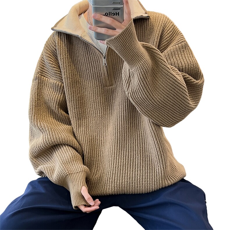抖音直播！半高领拉链套头针织毛衣男外套男XH13-p55,男装针织衫/毛衣,电商B367