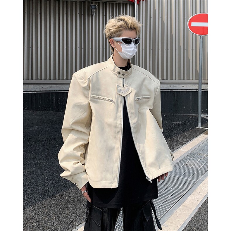 2025秋装美式复古做旧机车皮衣外套小众垫肩夹克潮A025-Y18-P85,男装夹克,电商A025