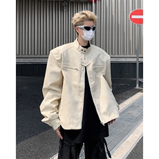 2025秋装美式复古做旧机车皮衣外套小众垫肩夹克潮A025-Y18-P85，男装夹克，电商A025