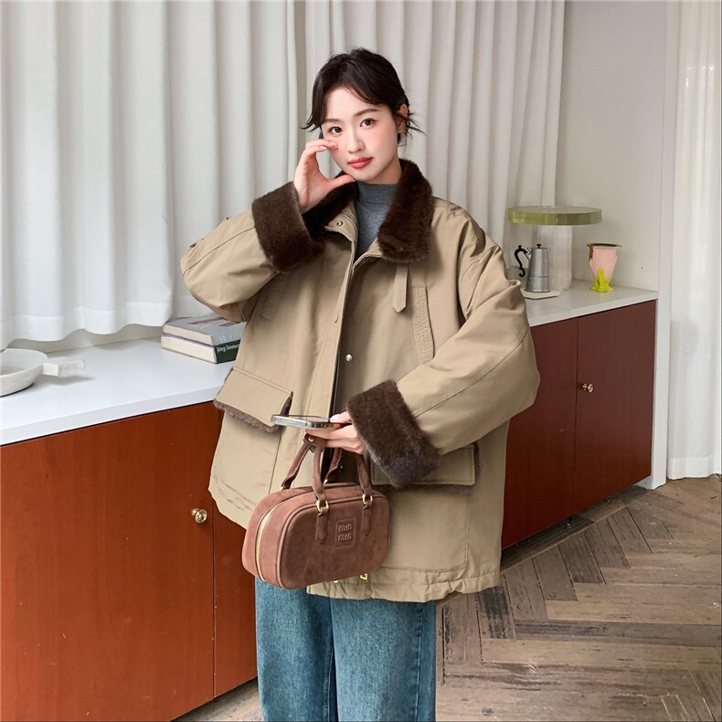 咖色立领工装派克羽绒服女冬季2025新款小个子中长款防风保暖加厚图片