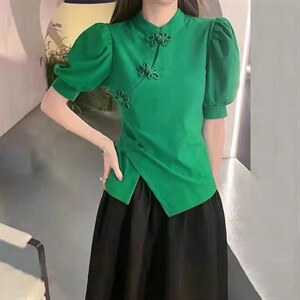 风盘扣短袖图片