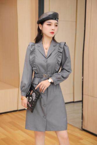 时尚休闲风衣裙：黑色，灰色，卡其色m一XL，女装风衣，圣姿源