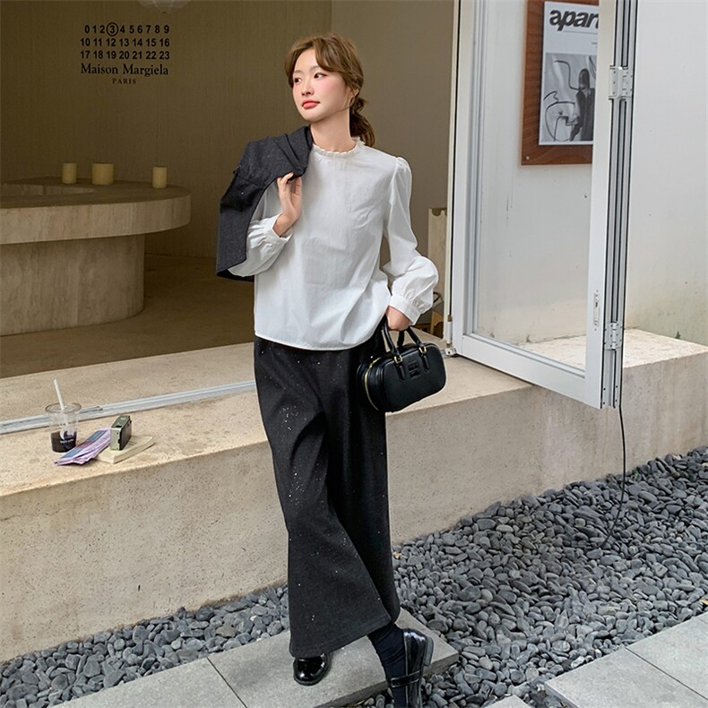 现货撒银新面料白衬衫马甲阔腿裤裤三件套2C239-H51-P195K278,女装套装/套裙,2C239
