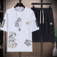 23新款青少年时尚潮流个性圆领套装男短袖T恤短裤一套潮TZ288-P35，男装休闲套装，星座1402-1