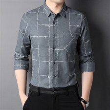 长袖薄款衬衫秋季2023新款中年宽松无痕纯棉上衣男装商务休闲衬衣，男装衬衫，电商B212（原钱塘6029）