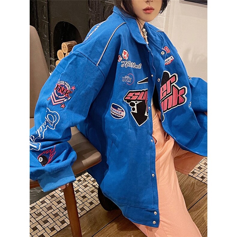 美式高街机车夹克外套男女春秋oversizec潮牌休闲情侣刺绣棒球服,男装夹克,星座1013-1