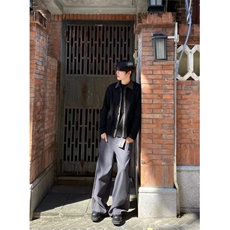 美拉德棕色假两件短款飞行员夹克男士秋冬季双领设计感棒球服外套，男装夹克，四季星座505