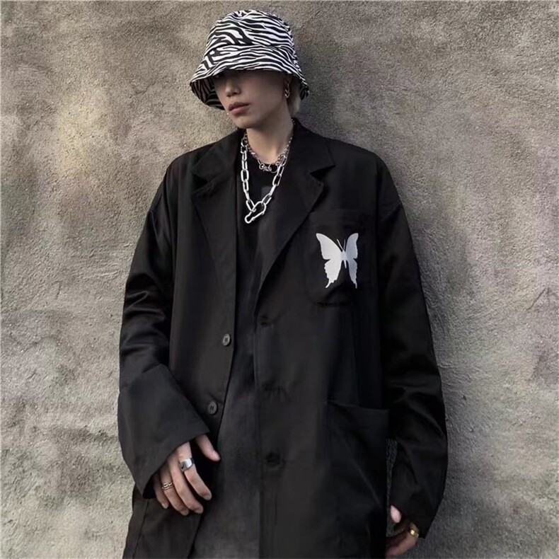 潮流ins暗黑高街嘻哈反光蝴蝶休闲西服西装外套男女潮,男装西服,星座1210-1