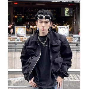 痞帅皮衣外套男潮帅气高街pu夹克男装垫肩设计机车上衣JK8543图片