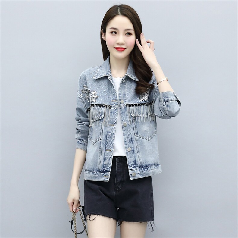 2021春季新款简约潮流时尚气质翻领短款牛仔外套,女装牛仔外套,魅影