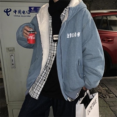 高品质休闲牛仔情侣连帽羊羔毛棉衣潮A161-2-MY518-P145控165，男装棉衣，电商A161-2