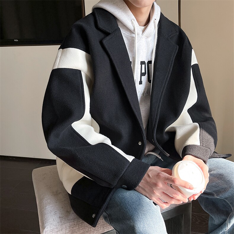 冬季港风拼色毛呢大衣男外套宽松夹克加厚呢大衣A071-JK11-P115,男装夹克,电商A071