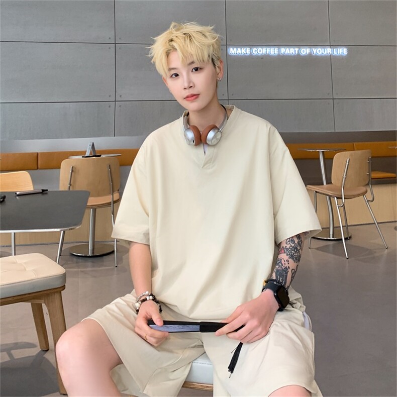 电商DSA028-TZ2401特P40100聚酯2025新款冰丝V领套装男,男装休闲套装,电商A028