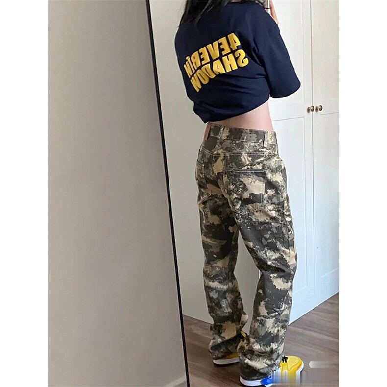 2025秋季美式中性迷彩微喇牛仔裤男街头宽松拼接直筒休闲G970-P55,男装牛仔裤,星座301D-3