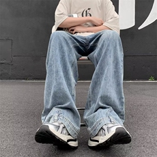 街头小众设计感反穿设计阔腿牛仔裤男女百搭拖地直筒裤10911-p50，男装牛仔裤，星座1008