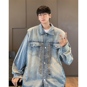 F378 P75 男生秋装新中式潮牛仔外套男复古宽松水洗做图片