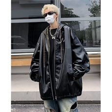 PU皮衣连帽夹克男春秋街头潮牌宽松上衣休闲宽松外套W9279-P70，男装皮衣，星座1109-3