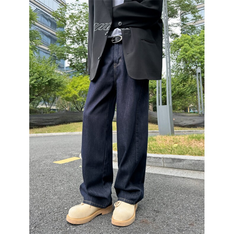 宽松直筒复古牛仔裤男女美式街头拼接阔腿长裤潮牌,男装牛仔裤,星座716-2