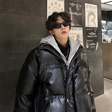 405A美式高街个性连帽设计假两件pu皮棉服MY24920-P158控188，男装棉衣，星座405A