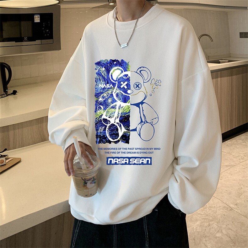 华夫格卫衣圆领卫衣男大码长袖t恤男外套HW76290-P30加绒款-P40,男装卫衣,电商A040