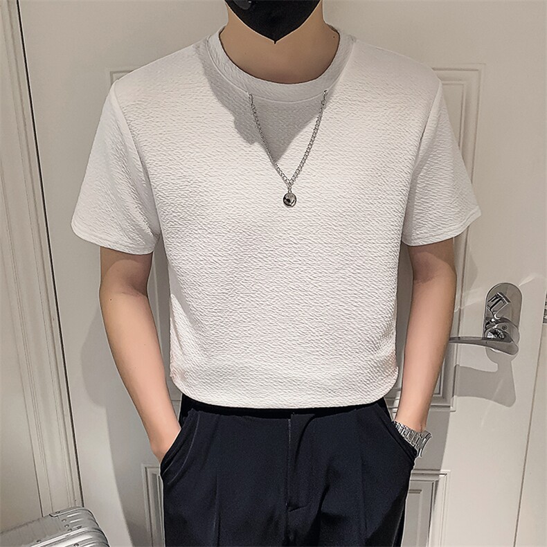黑色2023精神小伙修身男士圆领短袖T恤打底衫潮6664-P45控68,男装T恤,电商A108