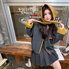 立体碎花灰色毛呢外套女秋冬季2025新款小个子气质独特超好看大衣，女装短外套，2C129