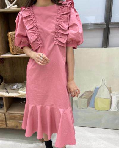 夏季新款木耳边连衣裙，女装连衣裙，coco