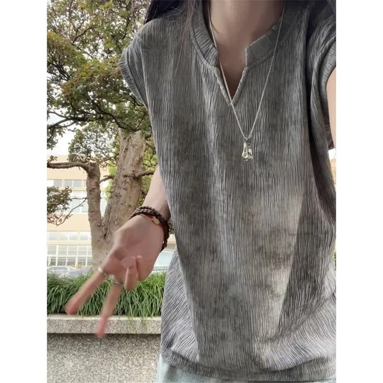 美式复古扎染v领背心男夏季速干坎肩无袖t恤高级感痞帅肌理感体恤,男装针织衫/毛衣,星座1210-1