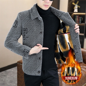 冬季新款男士翻领加棉加厚潮流时尚毛呢外套大衣D68P135控238图片