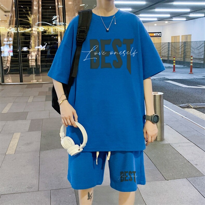！2025夏季新款男士华夫格短袖套装百搭学生一套HTZ115P50,男装T恤,电商B220