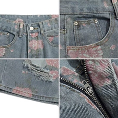 花卉破洞牛仔短裤男女生同款潮夏季美式高街短裤网图DK15-p42，男装牛仔裤，星座302B