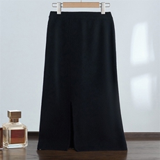 25年秋冬新款女士针织宽松四平工艺前开叉A字摆裙羊绒裙时尚百搭，女装半身裙，达齐羊绒