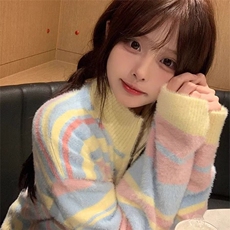 彩色毛衣外套女秋2024新款韩系慵懒风针织开衫秋冬多巴胺穿搭，男装针织衫/毛衣，星座506A