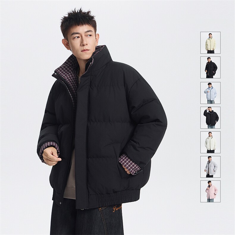 拼接格纹假两件棉服男冬季潮牌加厚宽松休闲立领外套MY2515-P85图片