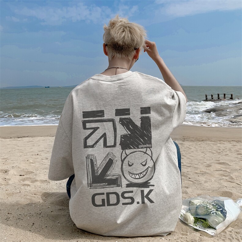已注册/夏季外景纯棉中性宽松短袖T恤男生韩版休闲体恤DT9689/P25图片