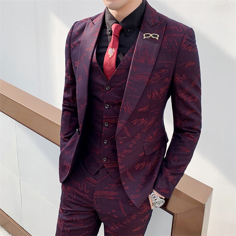 新郎结婚礼服西服套装三件套男士休闲提花西装A470-TZ06,男装西服套装,电商A207