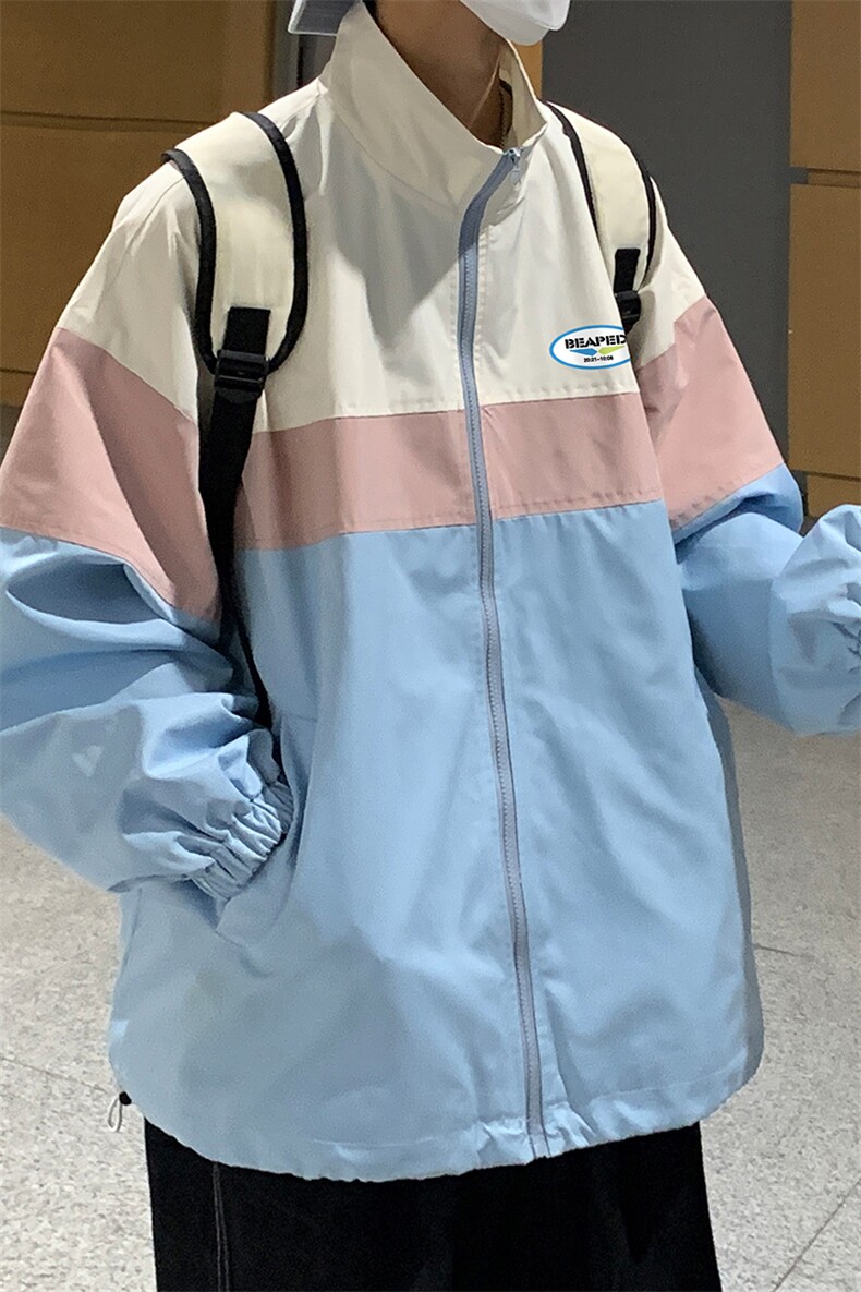 港风秋季新款宽松立领拼色夹克男女外套潮JK6842P65控78,男装夹克,电商A268A