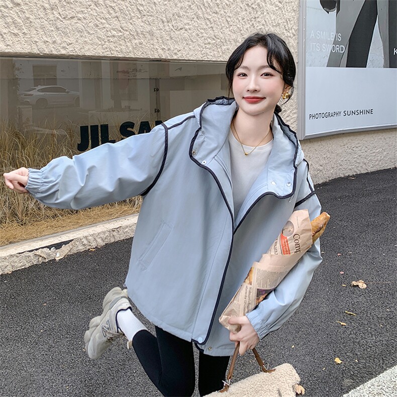 高级感超好看蓝色短款连帽工装派克羽绒服女冬2024新款时尚厚外套,女装羽绒服,2C129