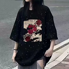美式满天星重磅复古纯棉短袖T恤男轻奢春季ins仿刺绣印花高街潮牌，男装T恤，星座715-4