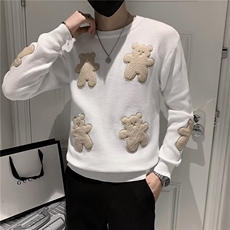 网红个性针织衫男潮牌圆领贴熊套头毛衣春秋冬季新款打底衫S422，男装针织衫/毛衣，星座1116A-2（原606A-1）
