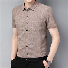 2023新款男装夏季高档男士风亚麻衬衫中年爸爸装短袖衬衣，男装衬衫，电商B212（原钱塘6029）