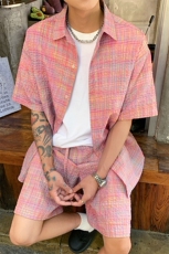 格子衬衫两件套5XZ1055-TP6099泡泡纱短裤短袖休闲套装男，男装衬衫，电商A102