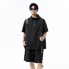 档口图连帽泡泡纱防晒衣夏季潮牌短袖百搭宽松T恤套装TZ113-P68，男装防晒衣，星座1213