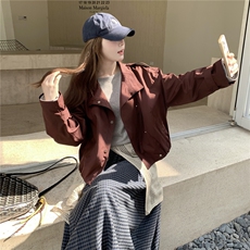 复古红色短款风衣外套女2025秋季新款高级感英伦风小个子夹克上衣，女装短外套，2C307