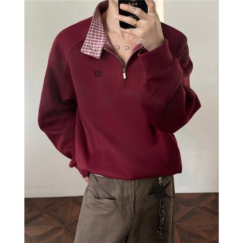 秋冬男士美式半拉链立领运动卫衣男女潮牌秋季情侣外套Polo衫p55图片